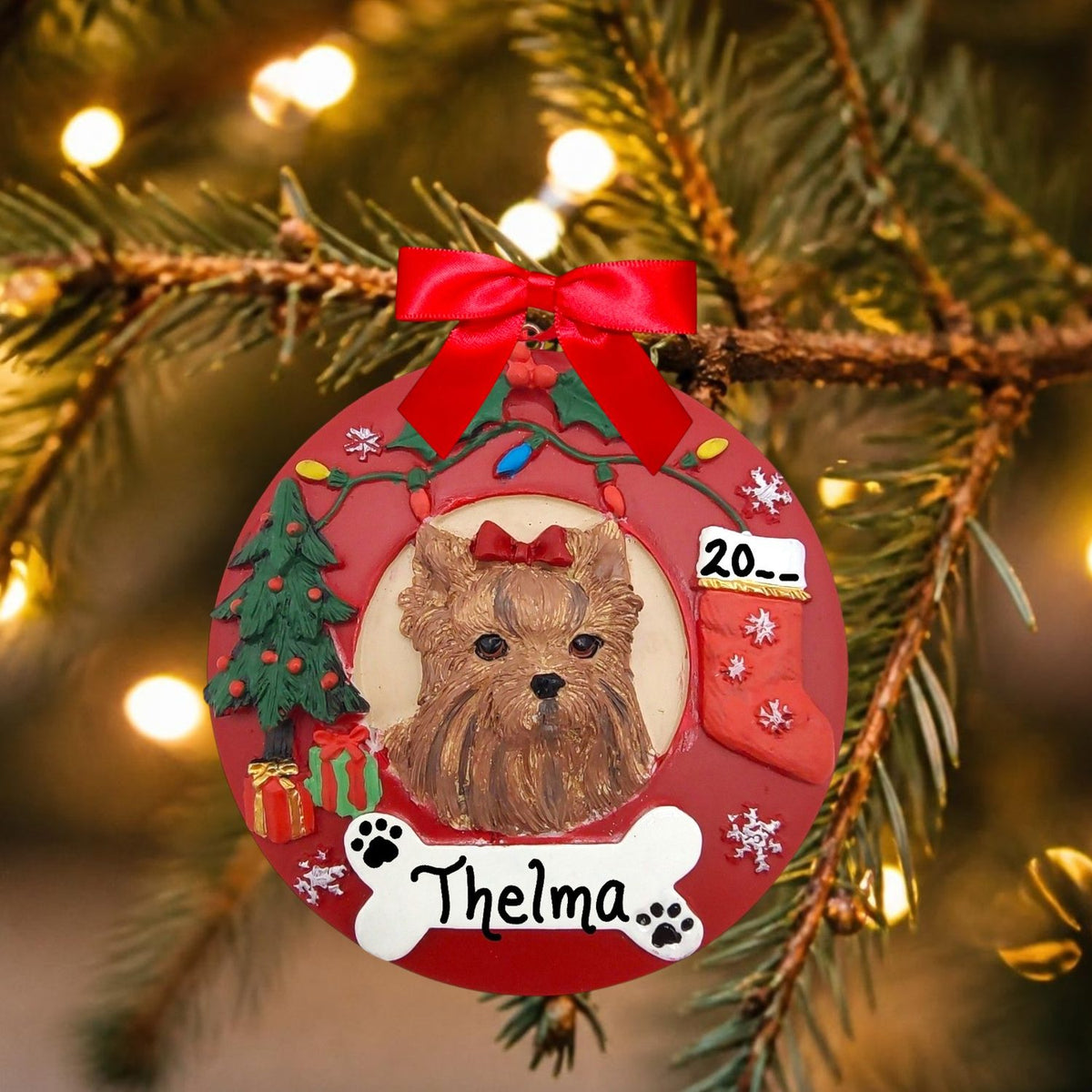 DOGS - YORKIE - Red Wreath