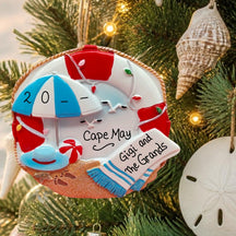 BEACH SCENE Ornament:  LIFE PRESERVER / UMBRELLA / TOWEL