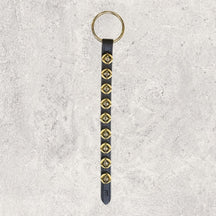 9 Small Brass-Plated Bells on Narrow 16 inch Strap - Lg Ring Top