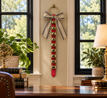 9 Small Nickel-Plated Bells on Narrow 16 inch Strap - Lg Ring Top